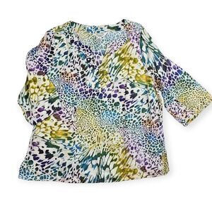 Richard Malcom Linen Colorful‎ Animal Print Lightweight Blouse Women's Size 2X